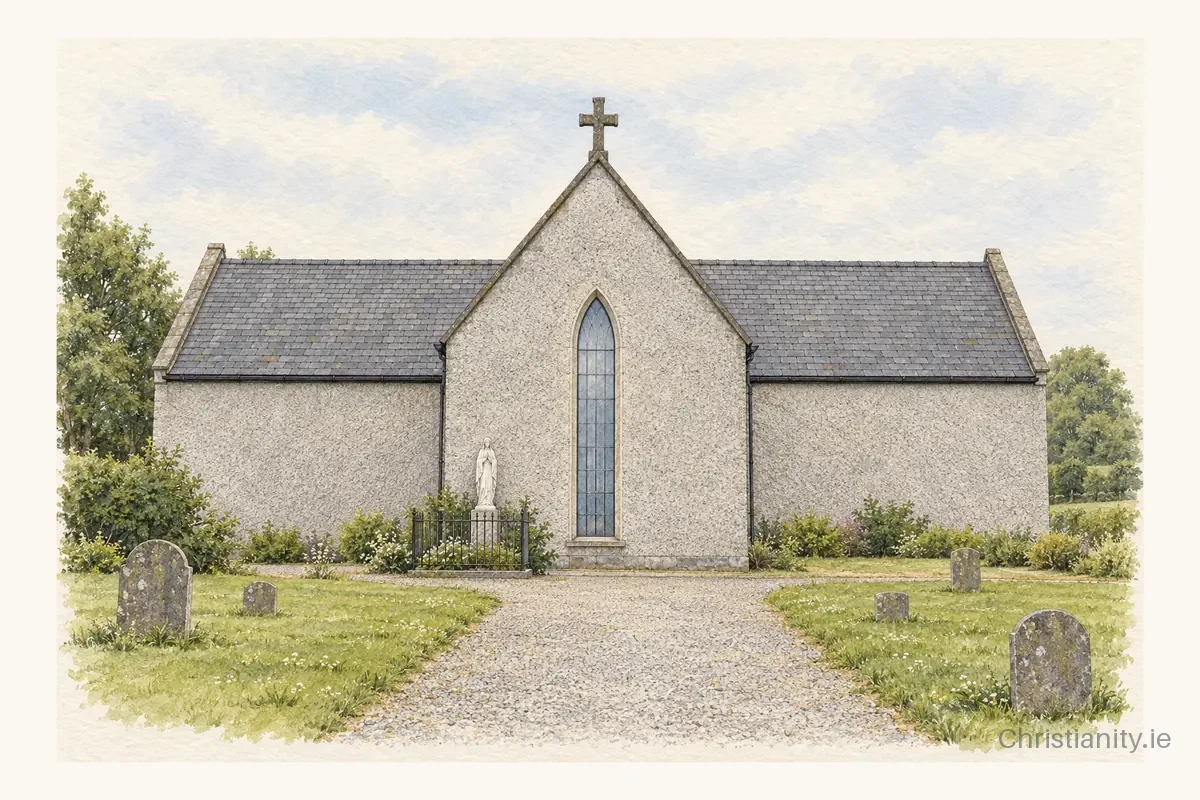 Watercolour and ink illustration of St Abbans Church, Crettyard