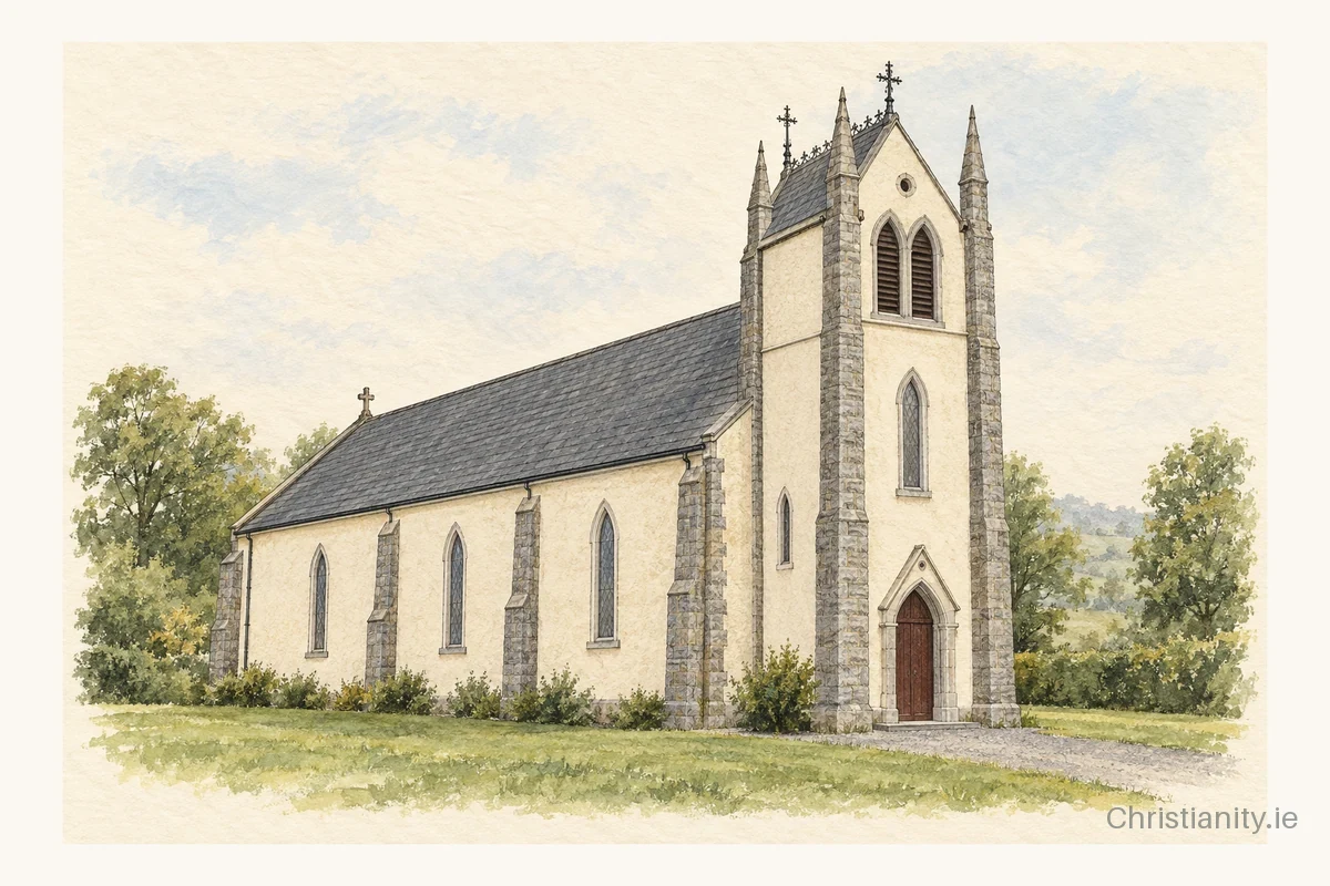 Watercolour and ink illustration of St. Abbans Church, Killeen