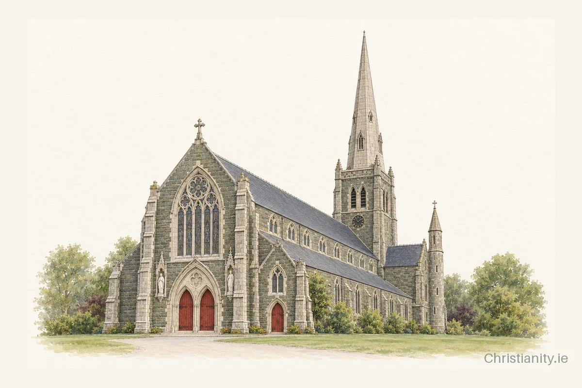 Watercolour and ink illustration of St Aidan’s Cathedral