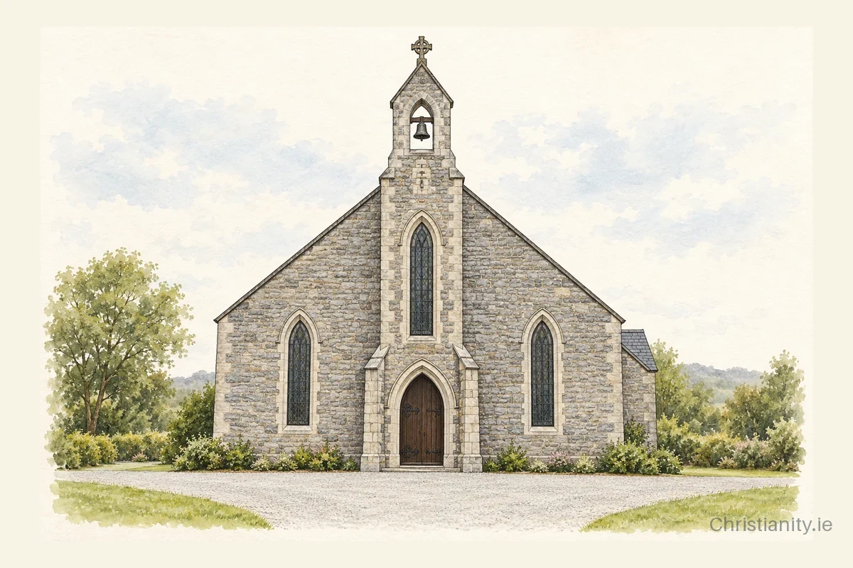 Watercolour and ink illustration of St. Aidan’s, Kinlough
