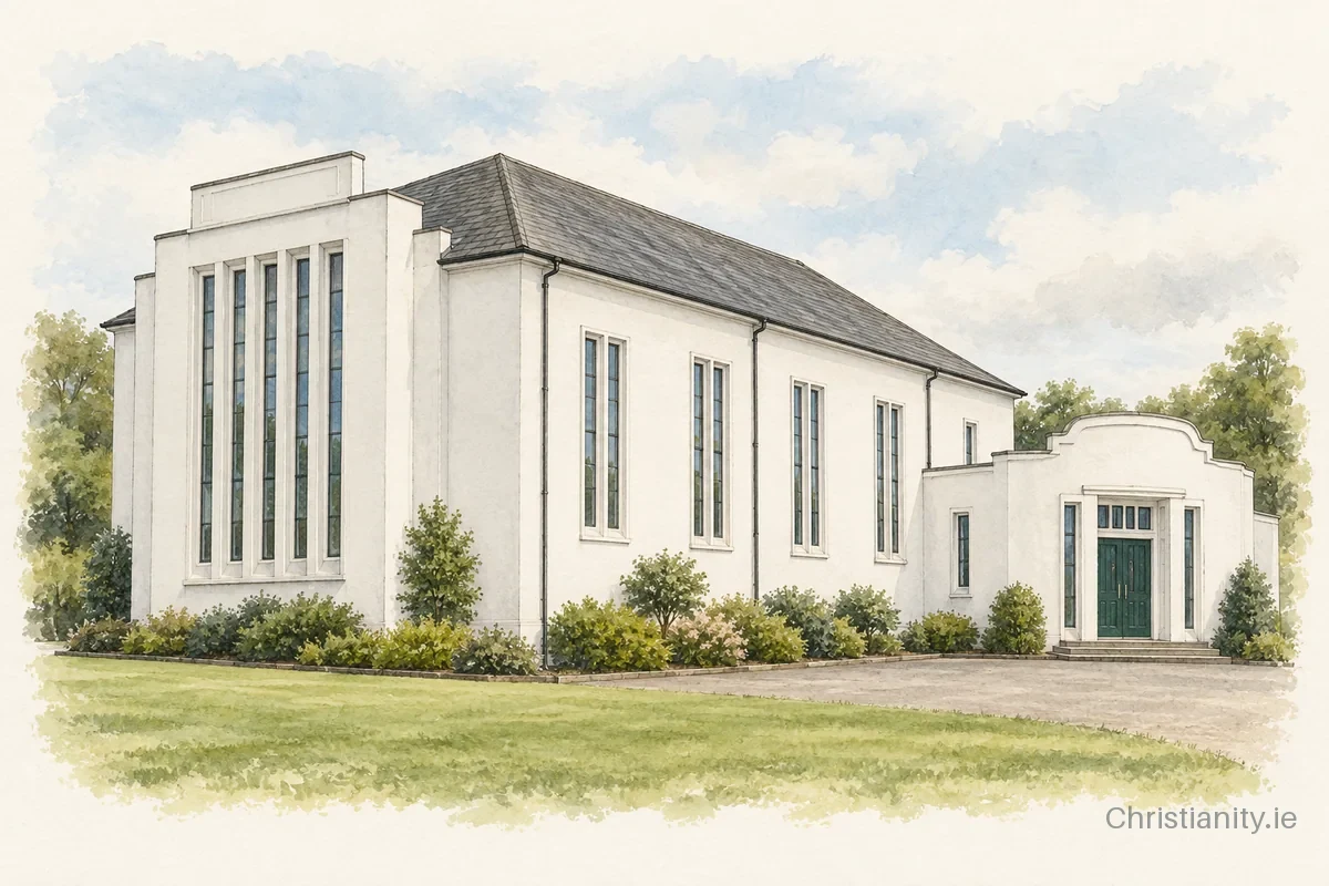 Watercolour and ink illustration of St Andrew's Belfast Presbyterian Church