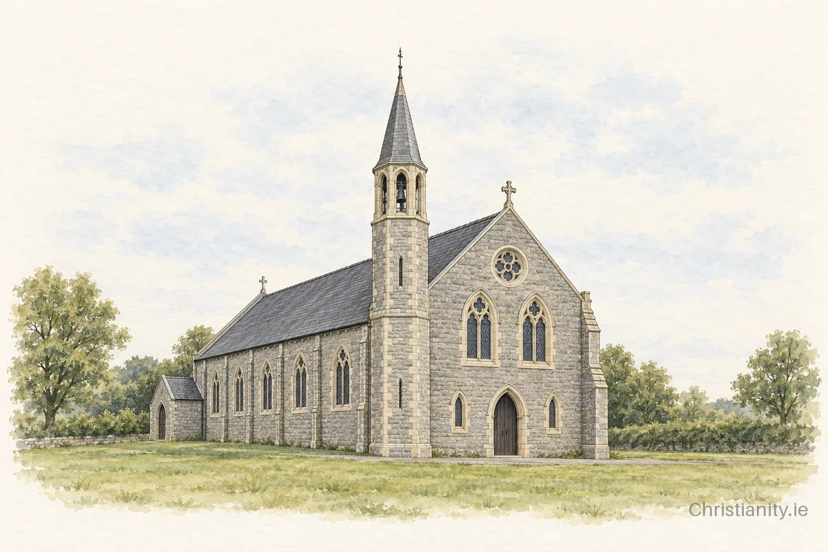 Watercolour and ink illustration of St Andrew’s Church, Curraha