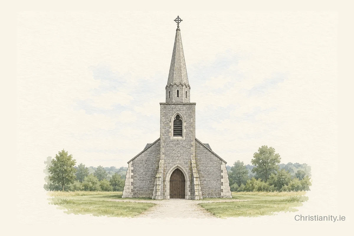 Watercolour and ink illustration of St Anne’s Church, Curry, Longford
