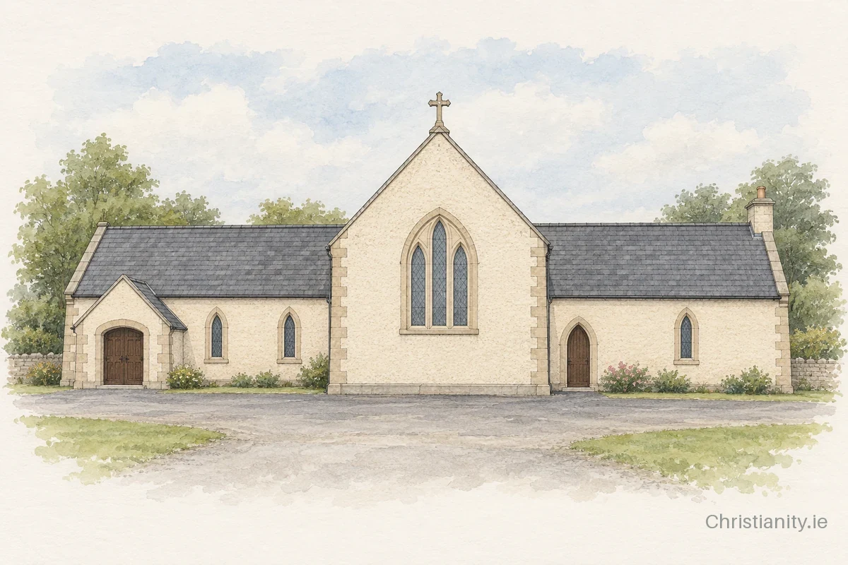 Watercolour and ink illustration of St. Anne's Church, Killann