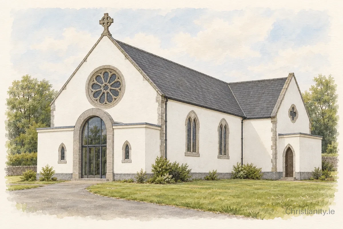 Watercolour and ink illustration of St. Ann's Church, Beagh