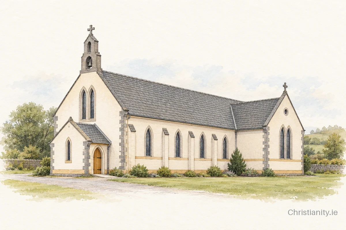 Watercolour and ink illustration of St Augustine, Kilshanny