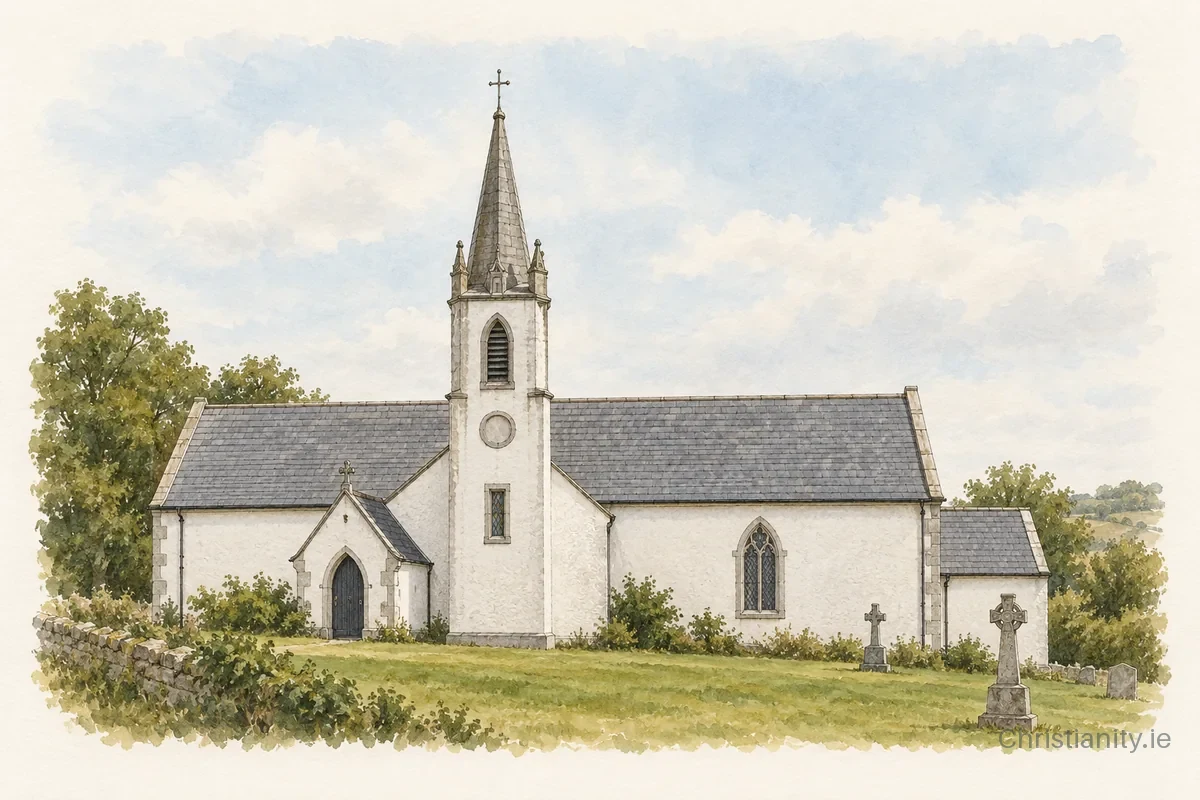 Watercolour and ink illustration of St. Augustine's Church Clontuskert
