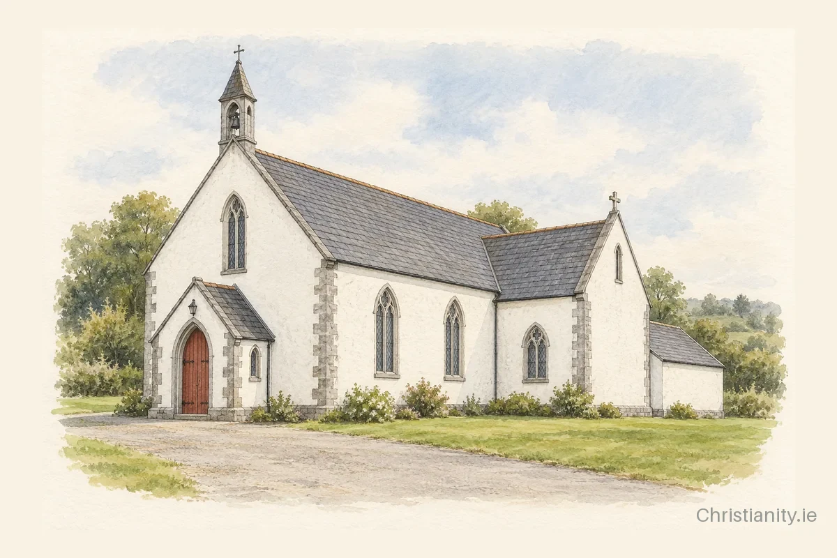 Watercolour and ink illustration of St. Bartholomew's Church, Bartlemy