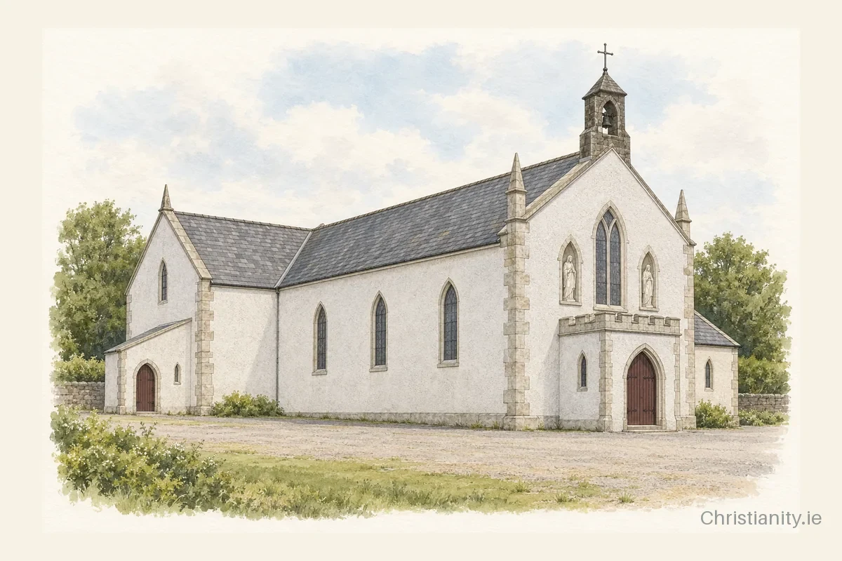 Watercolour and ink illustration of St. Bartholomew's Church, Kildorrery