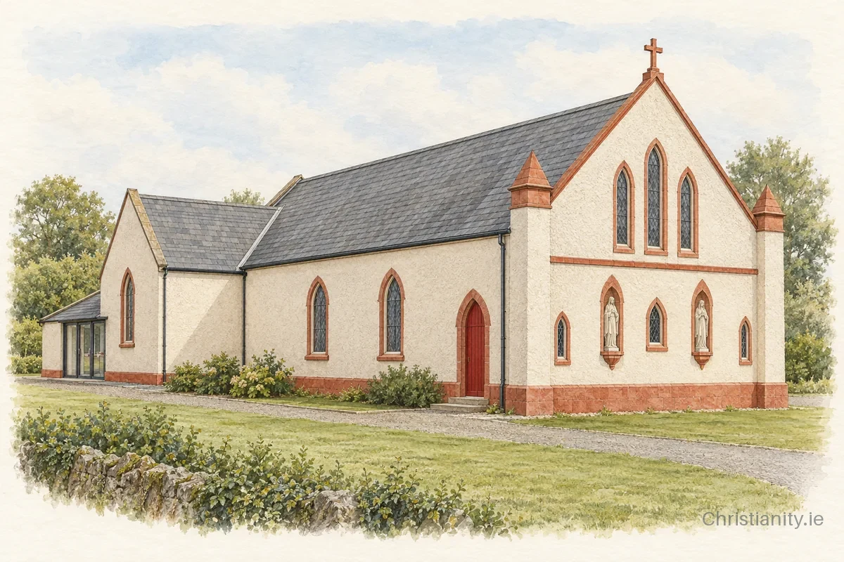 Watercolour and ink illustration of St. Bernard's Church, Abbeyknockmoy
