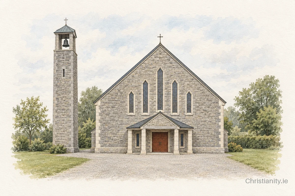 Watercolour and ink illustration of St. Bernard’s Church, Abbeylara