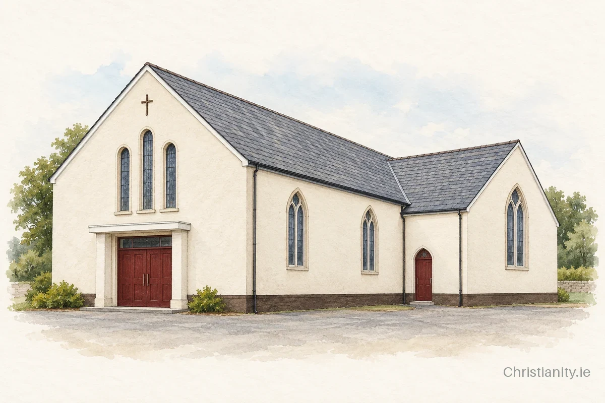 Watercolour and ink illustration of St. Brecan, Doora