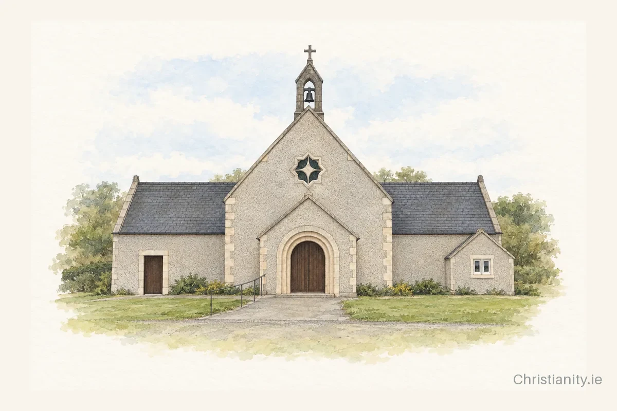 Watercolour and ink illustration of St Brendan’s Church, Clogher
