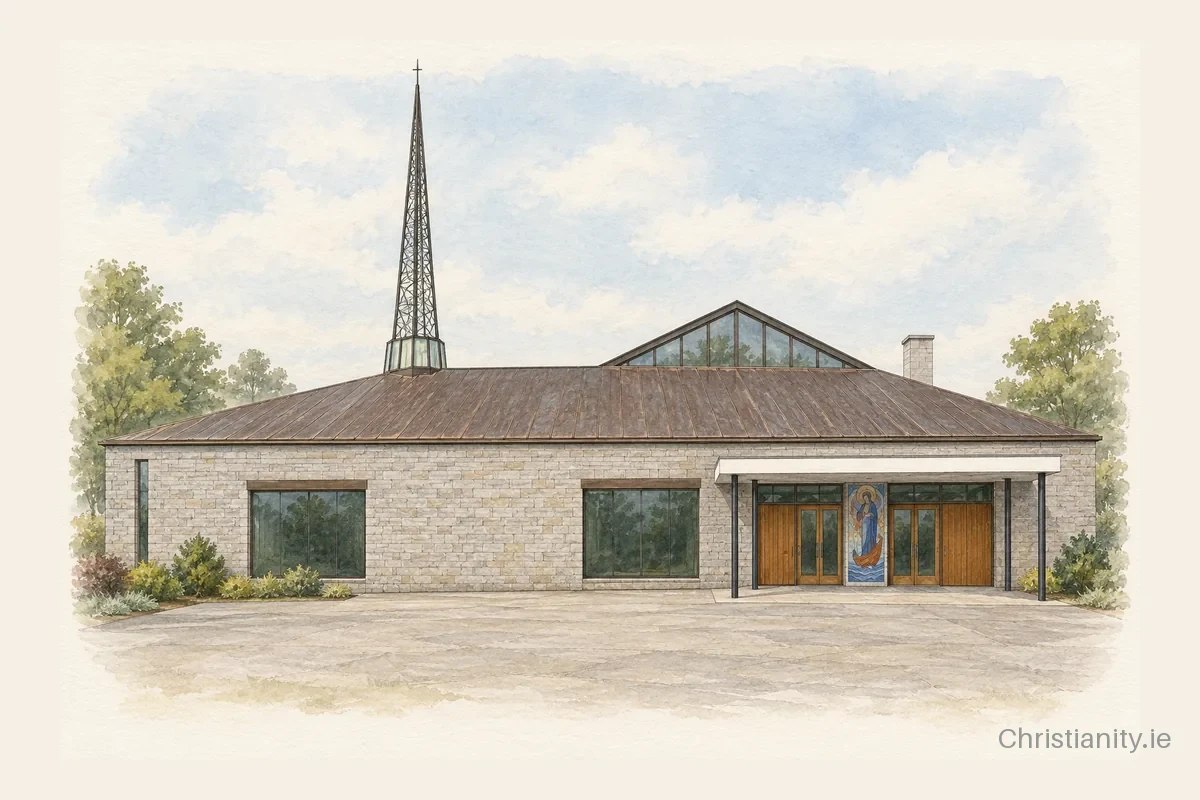 Watercolour and ink illustration of St. Brendan’s Church, The Glen