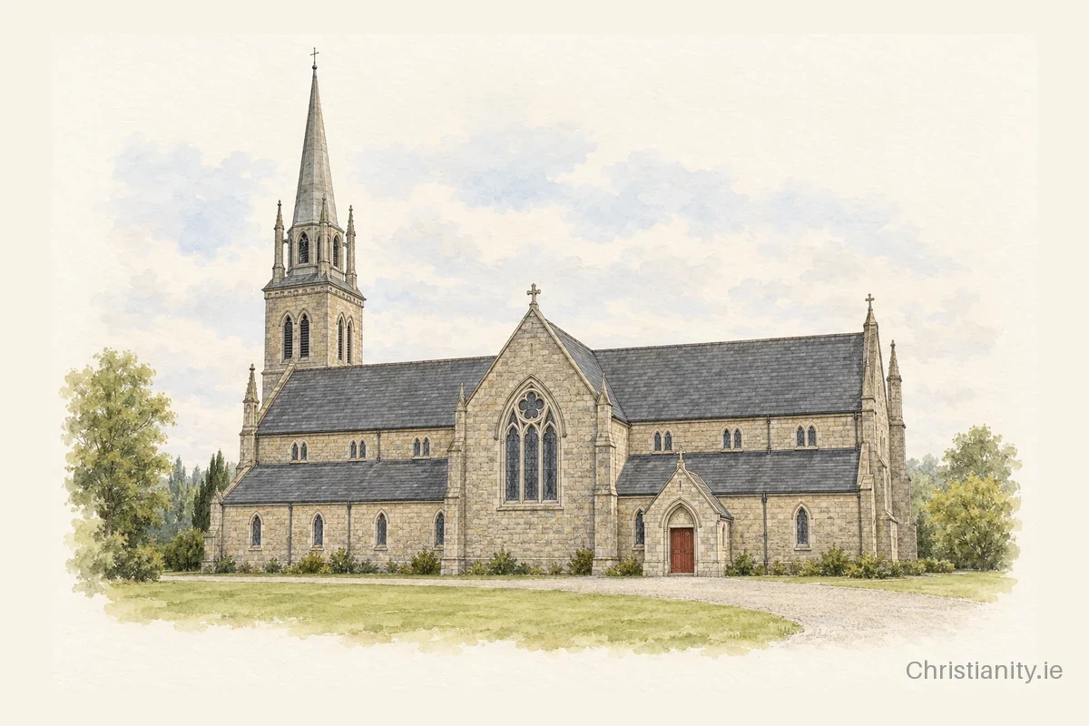 Watercolour and ink illustration of St Brigid’s Church, Ardagh