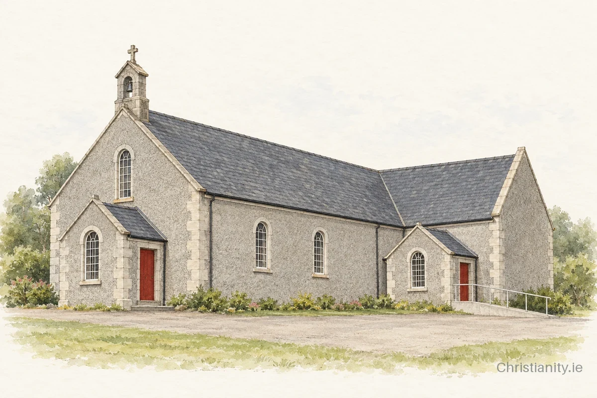 Watercolour and ink illustration of St. Brigid's Church, Askamore