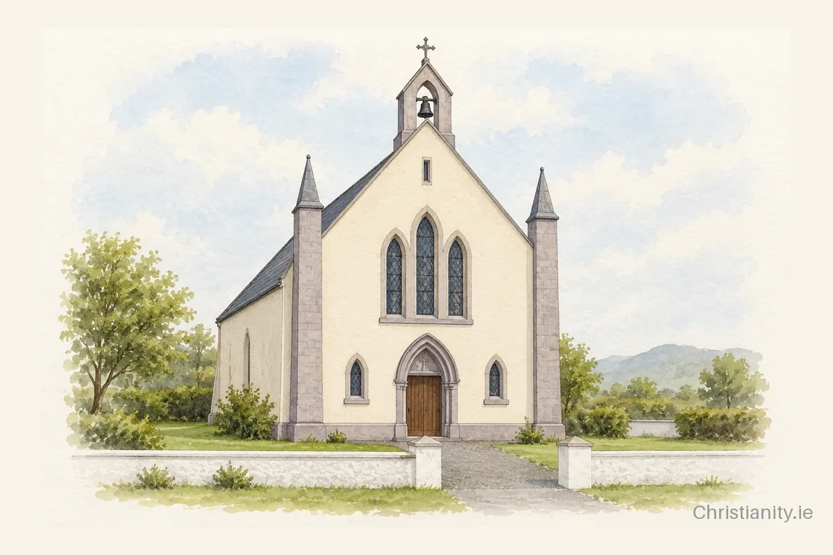 Watercolour and ink illustration of St. Brigid's Church - Ballycastle