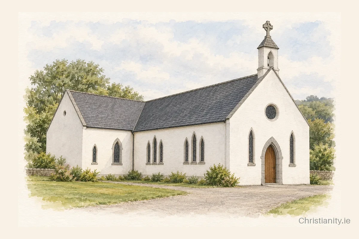Watercolour and ink illustration of St. Brigid’s Church