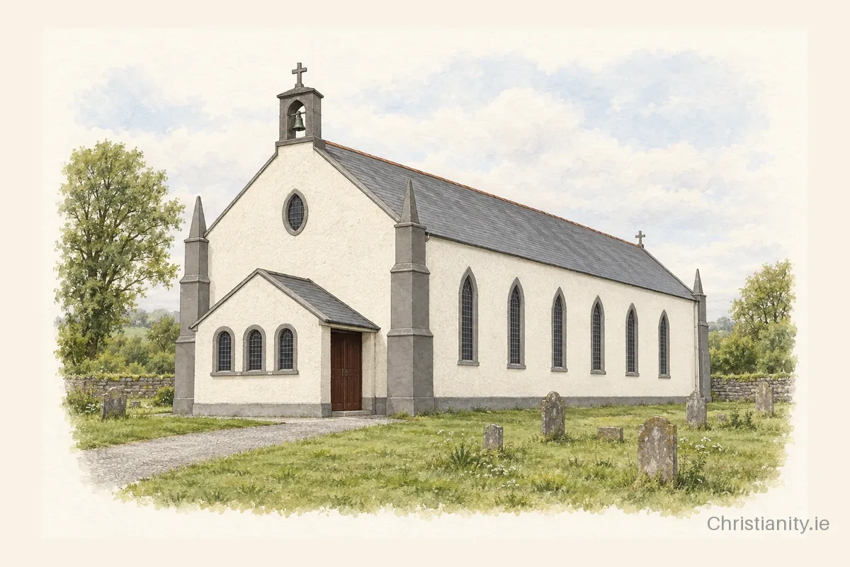 Watercolour and ink illustration of St. Brigid's Church, Coon