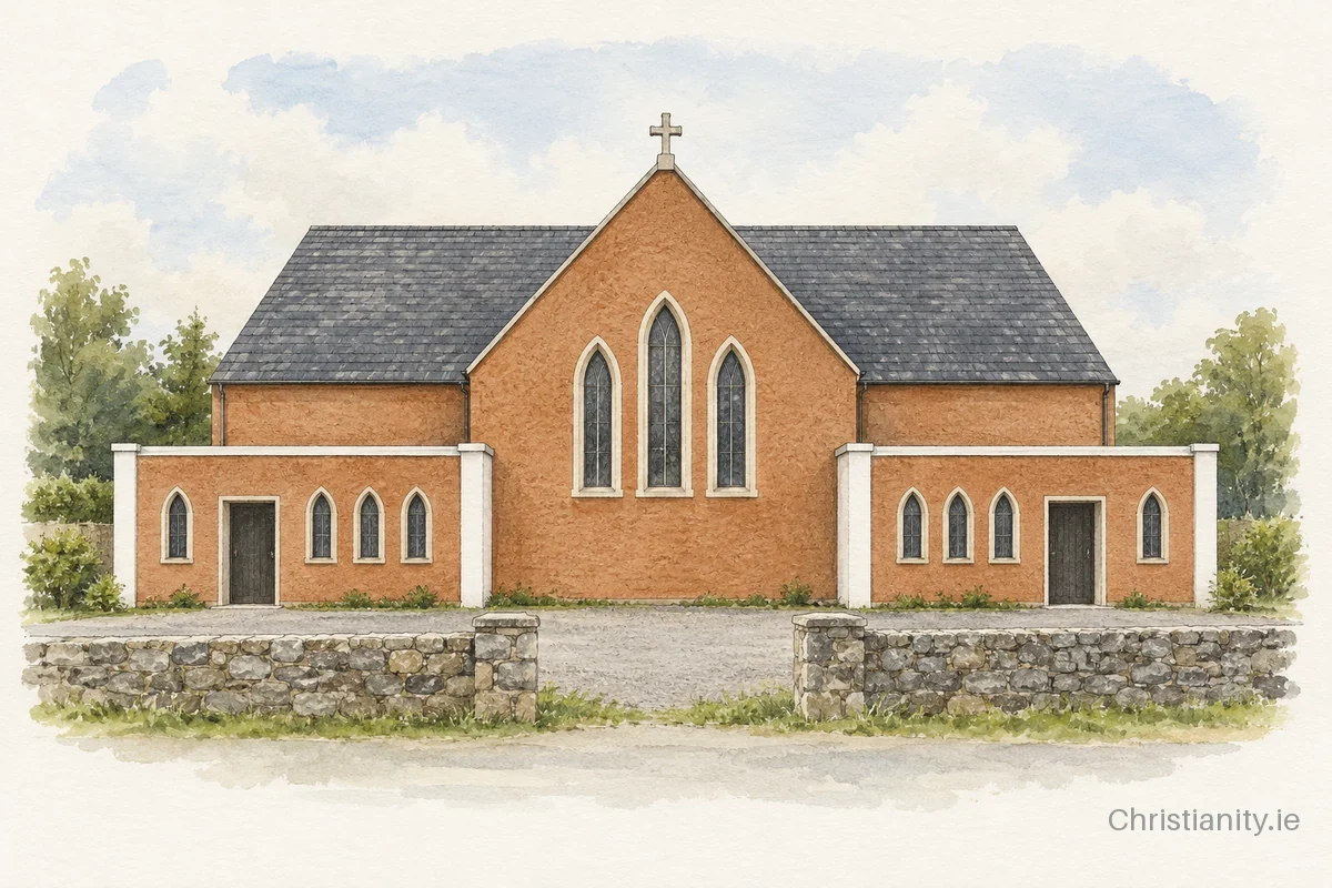 Watercolour and ink illustration of St Brigid's Church, Curraghboy