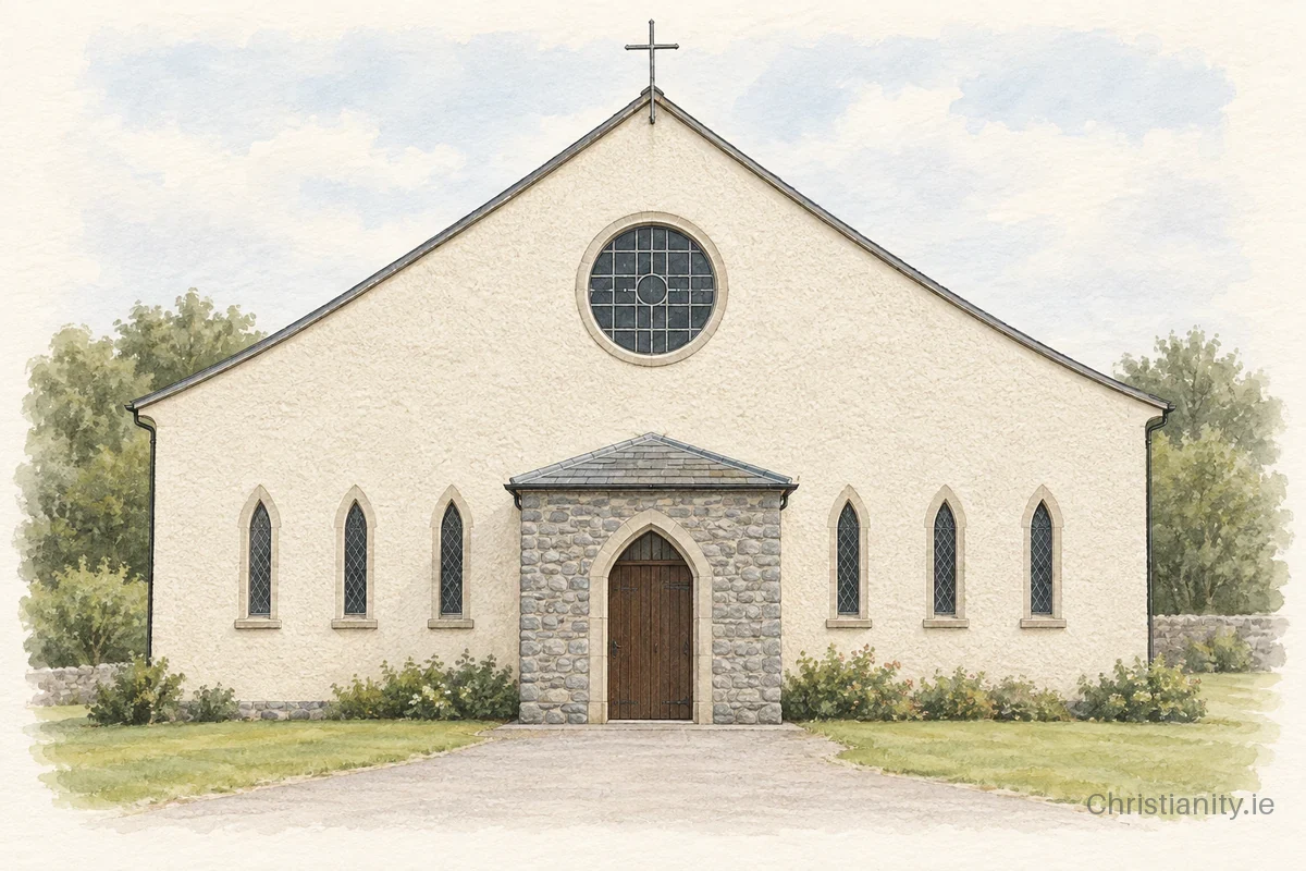 Watercolour and ink illustration of St Brigid's Church, Mountnugent