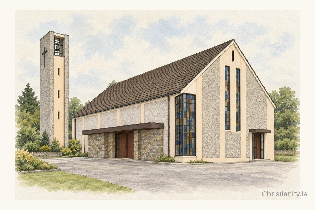 Watercolour and ink illustration of St Brigid’s Church, Shanahoe