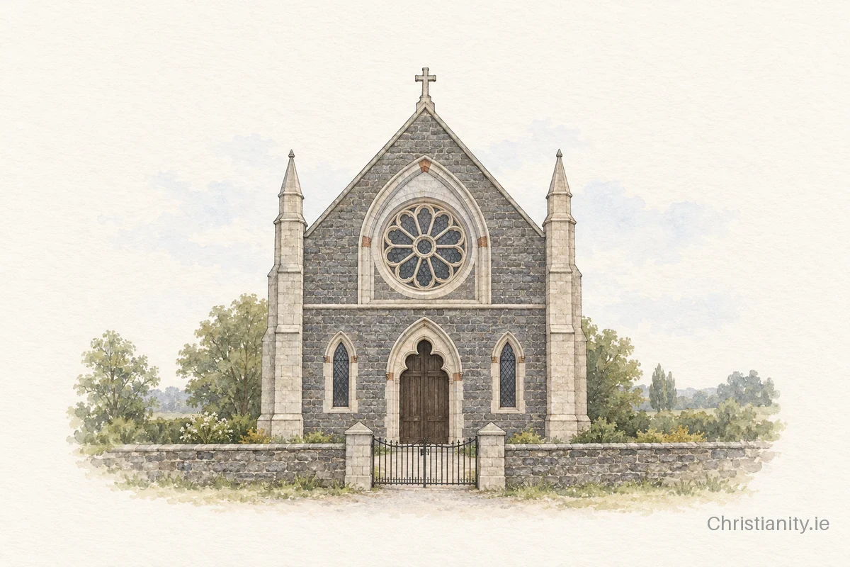 Watercolour and ink illustration of St. Brigid’s Church, Suncroft