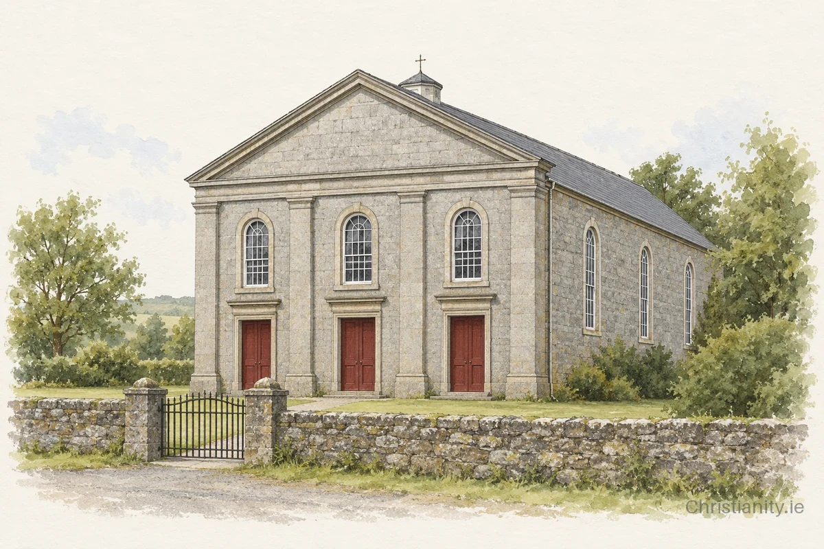 Watercolour and ink illustration of St. Brigid’s Church, Talbotstown