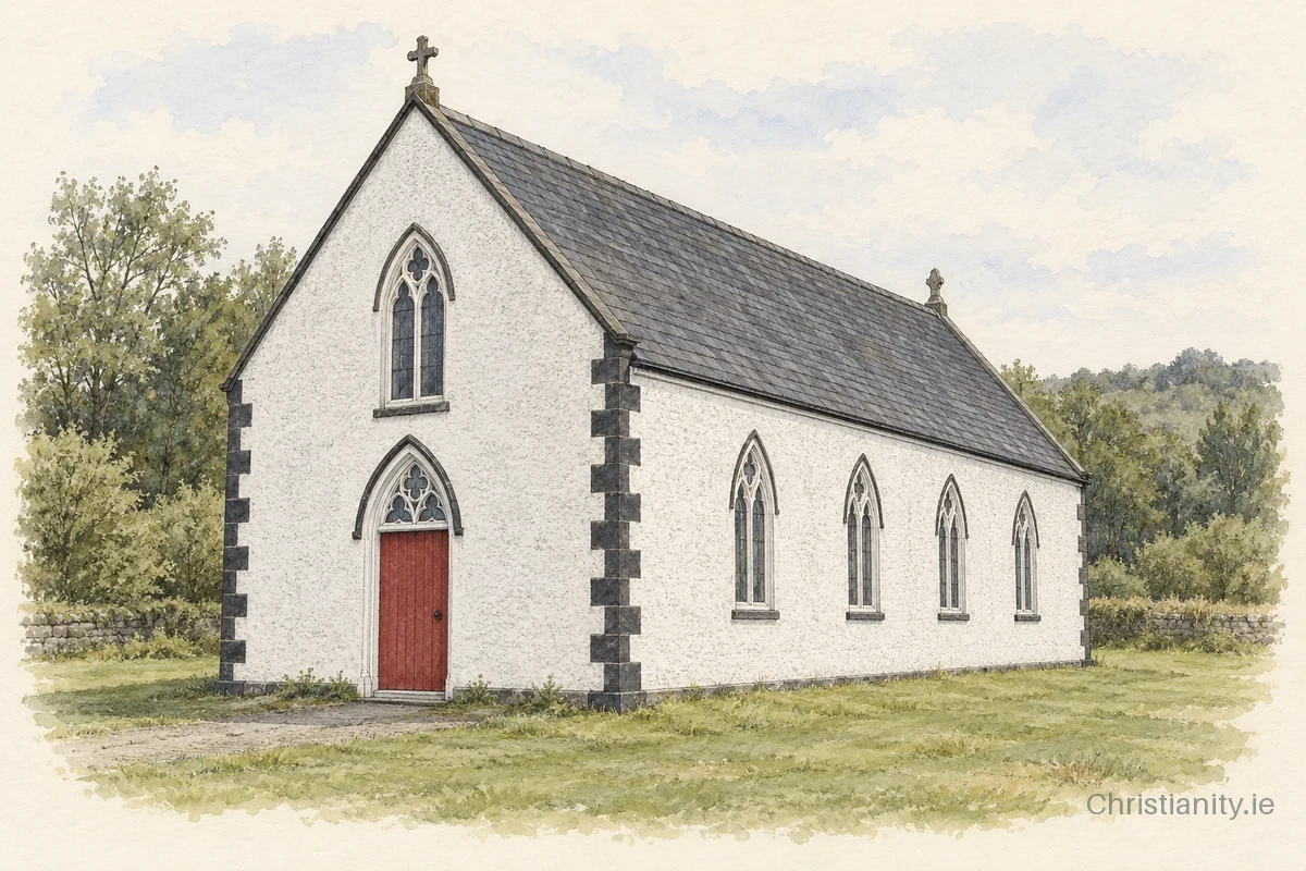 Watercolour and ink illustration of St Brigid’s, Golan
