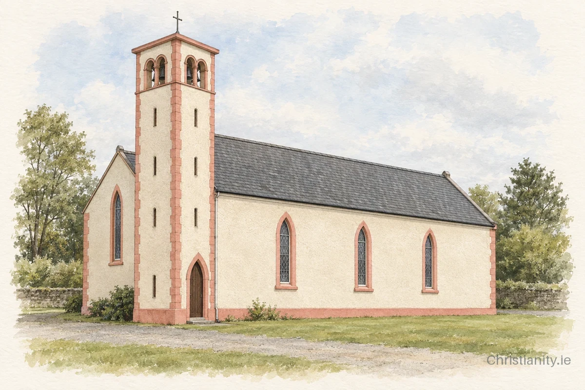 Watercolour and ink illustration of St. Brigid's, Knockbride East