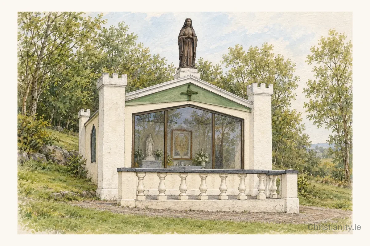Watercolour and ink illustration of St Brigid's Shrine, Faughart