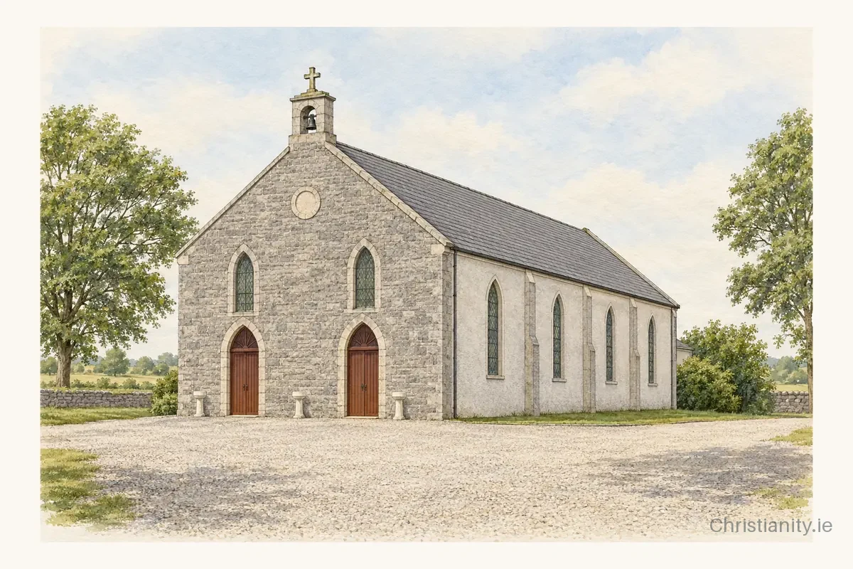 Watercolour and ink illustration of St Broghan’s Church, Bracknagh