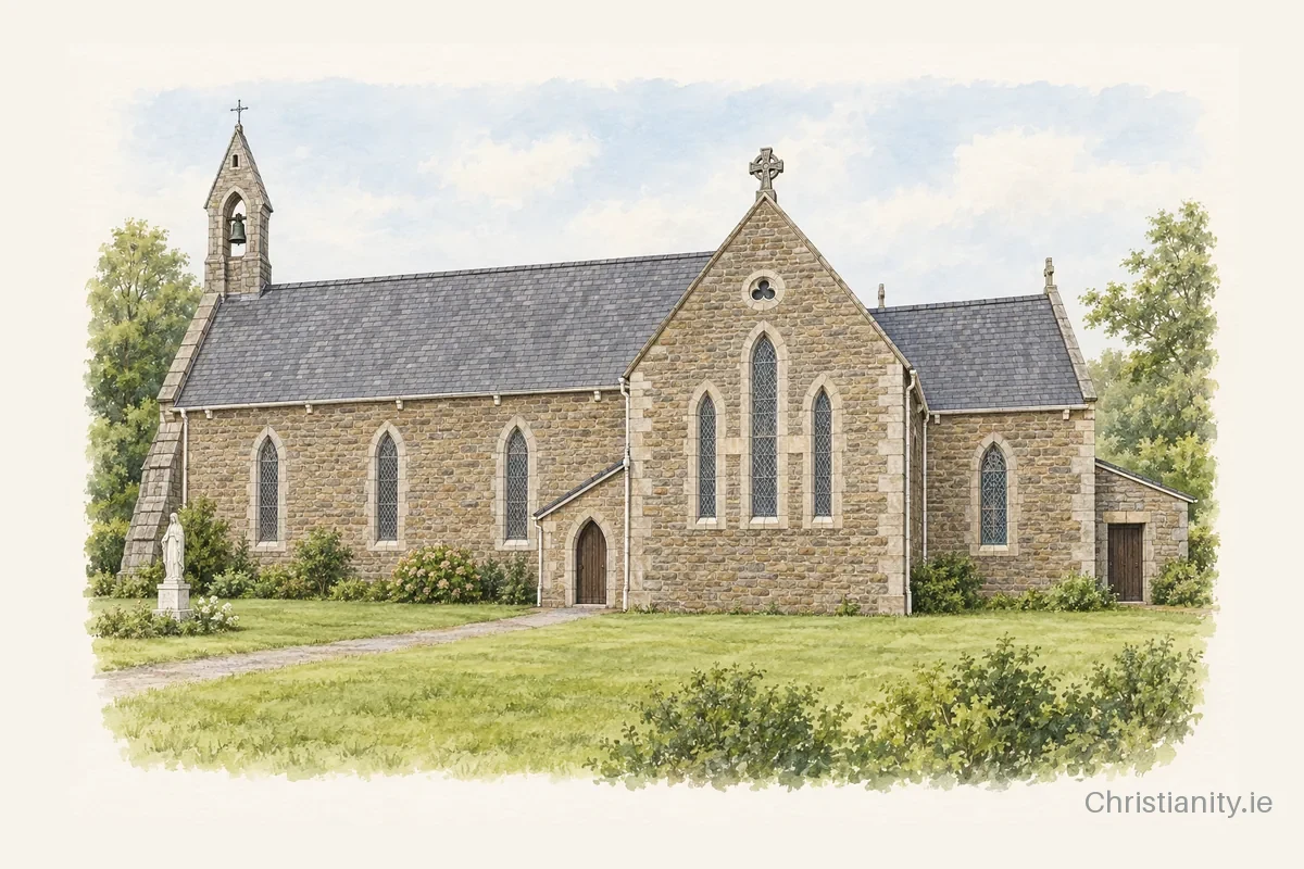 Watercolour and ink illustration of St. Carthage, Kiltallagh