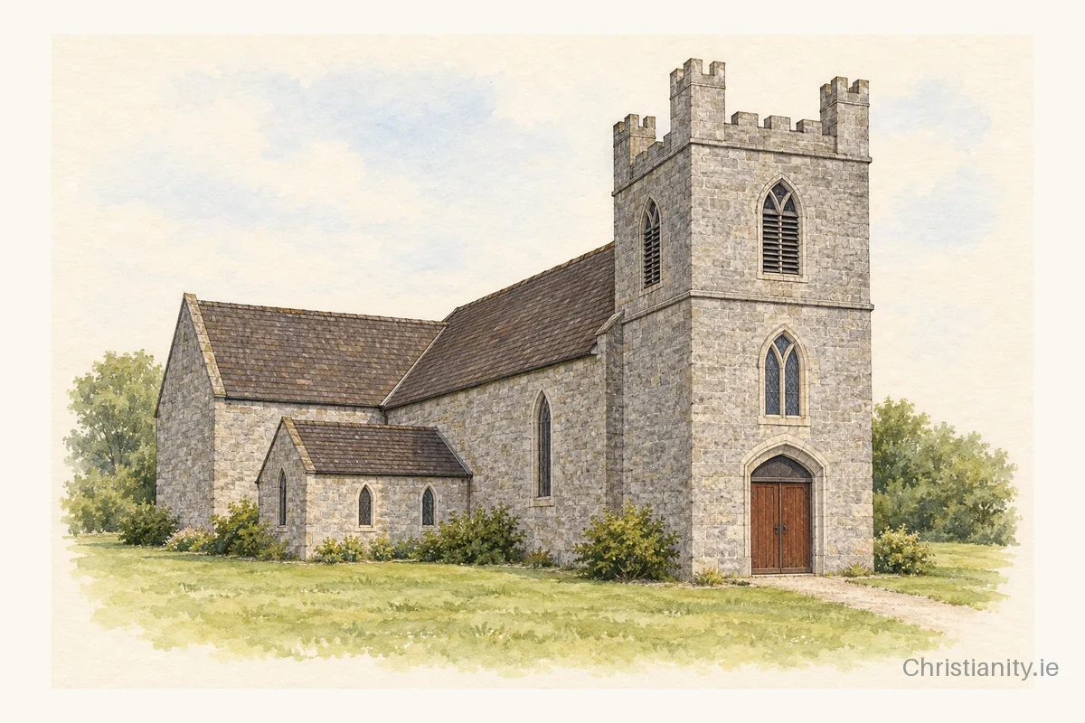 Watercolour and ink illustration of St Carthage's Church, Killina