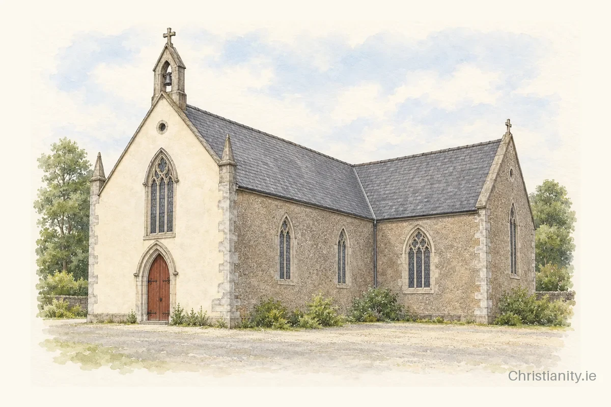 Watercolour and ink illustration of St. Catherine's Church, Conna