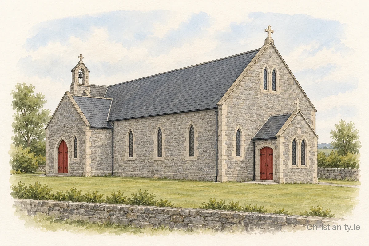 Watercolour and ink illustration of St Catherine's Church, Killina