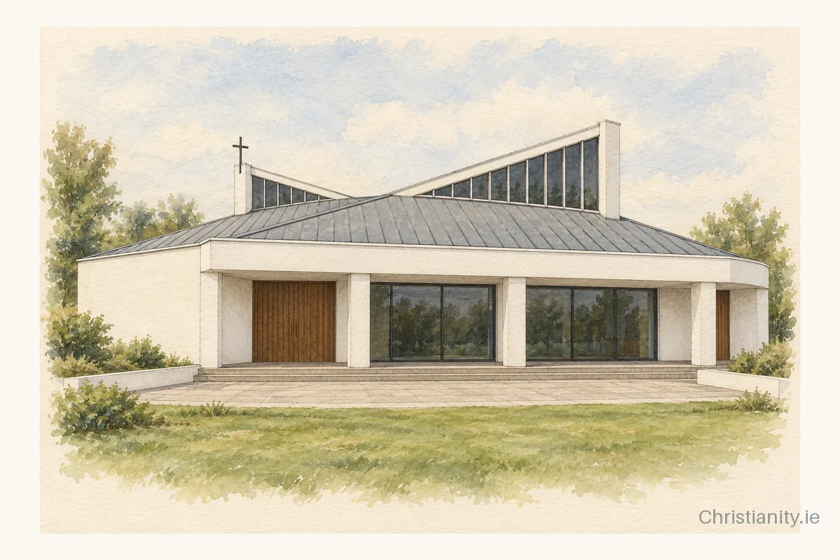 Watercolour and ink illustration of St Catherine's Church, Oristown