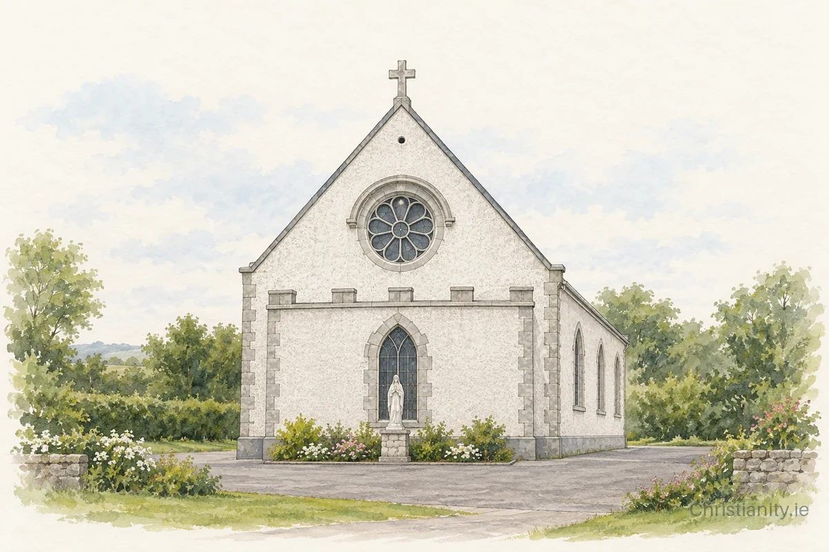 Watercolour and ink illustration of St. Ciaran's Church, Carnaross