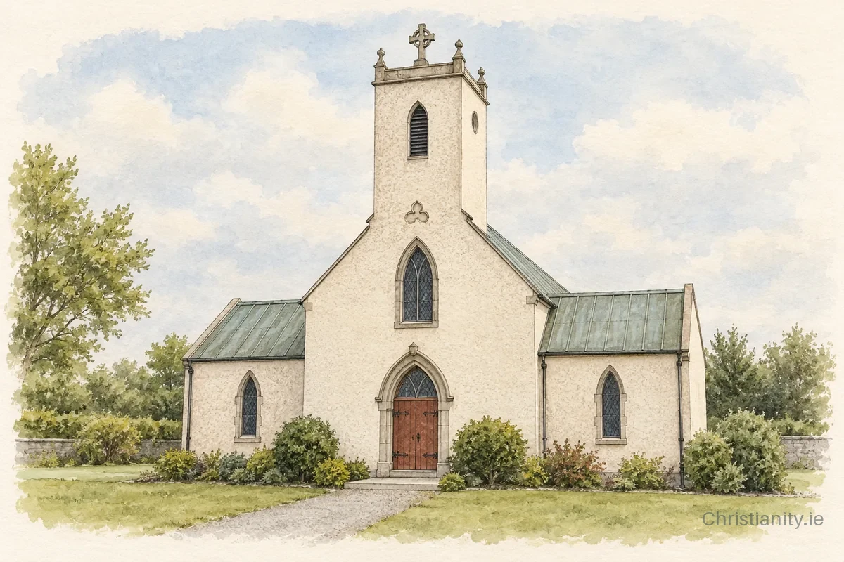 Watercolour and ink illustration of St Colman, Craughwell