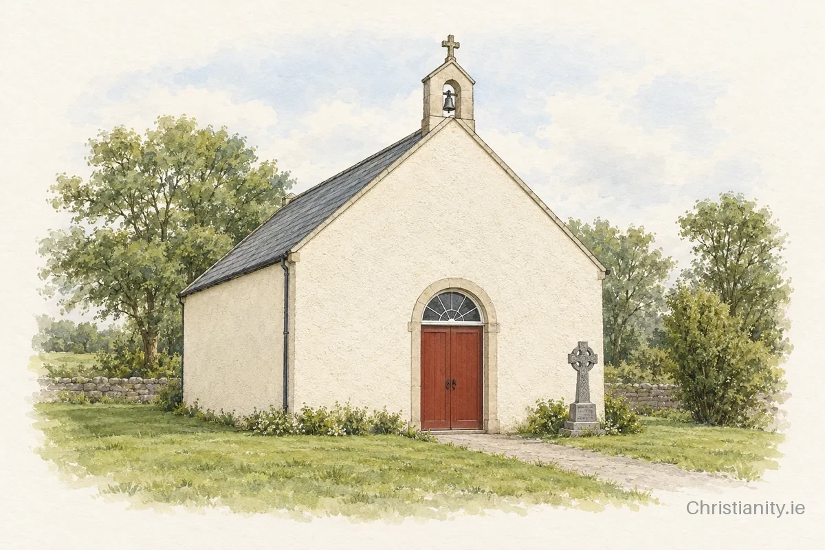 Watercolour and ink illustration of St. Colman