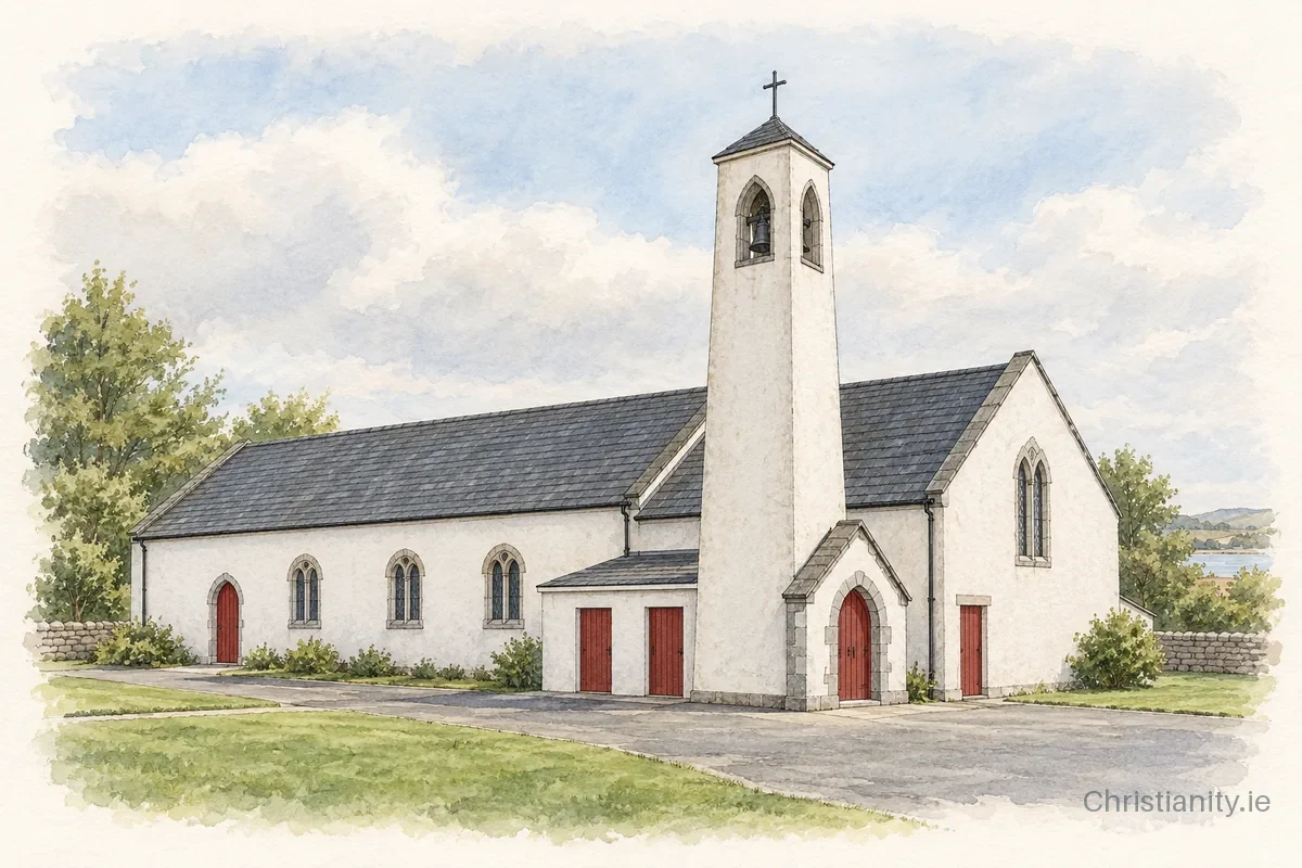 Watercolour and ink illustration of St Colman, Kinvara