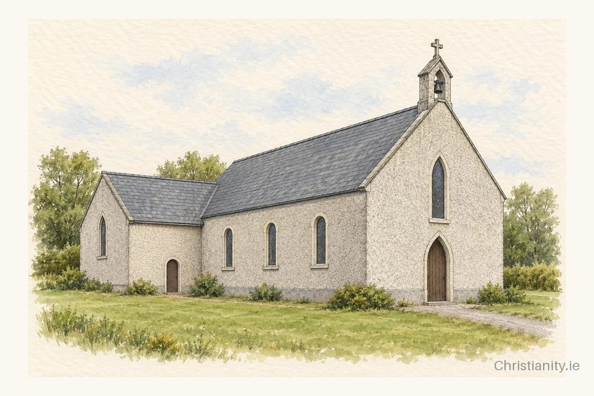 Watercolour and ink illustration of St. Colman’s, Kilcolman