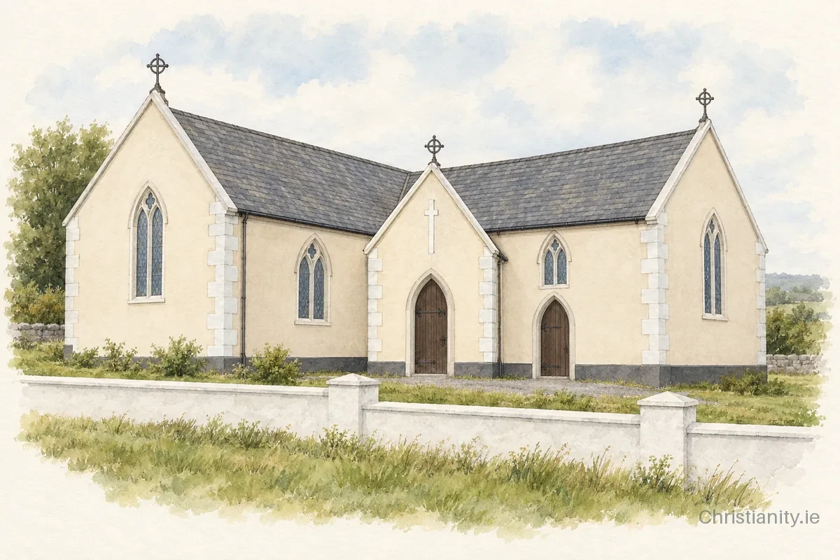 Watercolour and ink illustration of St. Colmcille, Geesala