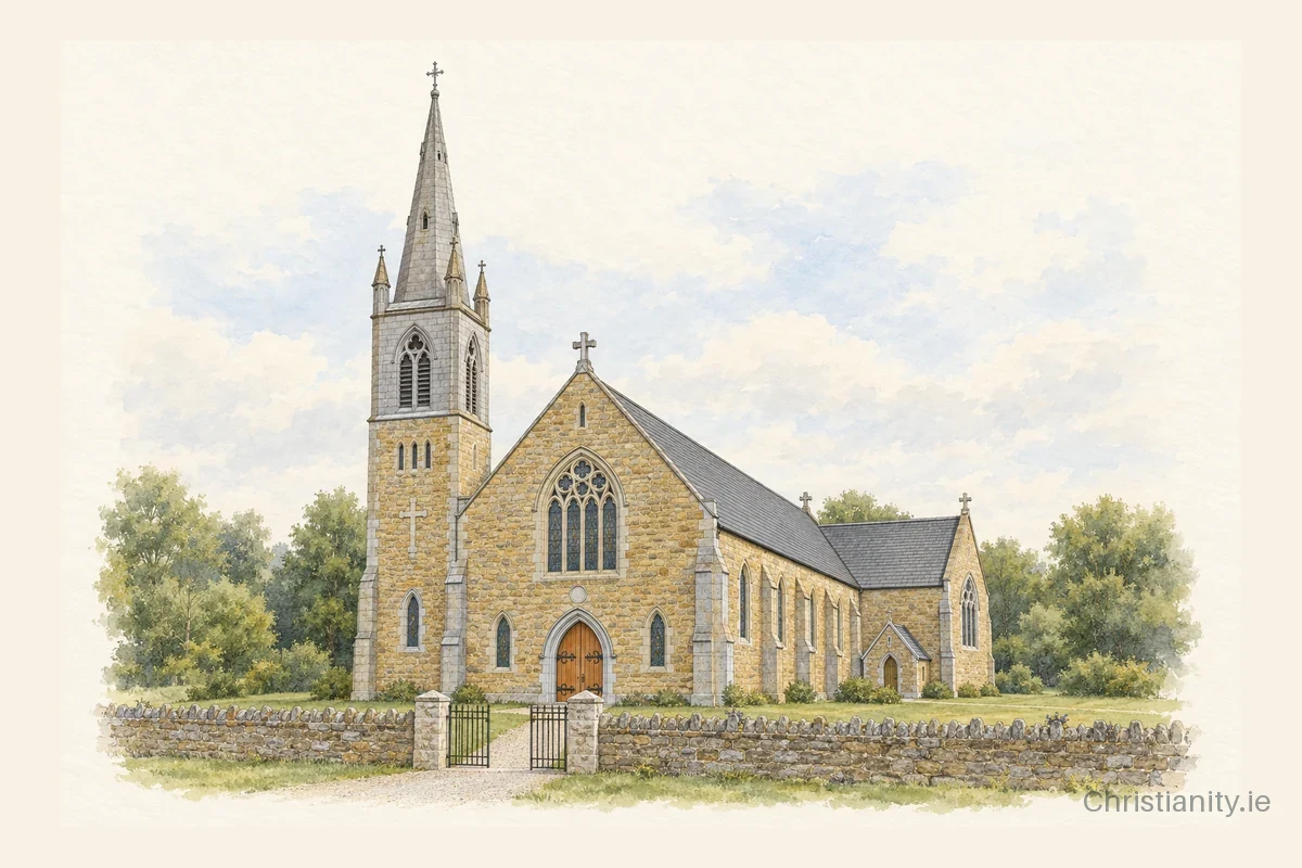 Watercolour and ink illustration of St. Colmcille’s Church, Ballinahown