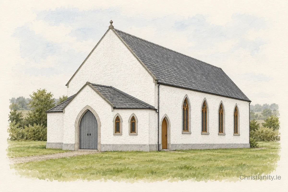 Watercolour and ink illustration of St Colmcille’s Church, Church Hill (Glendowan)