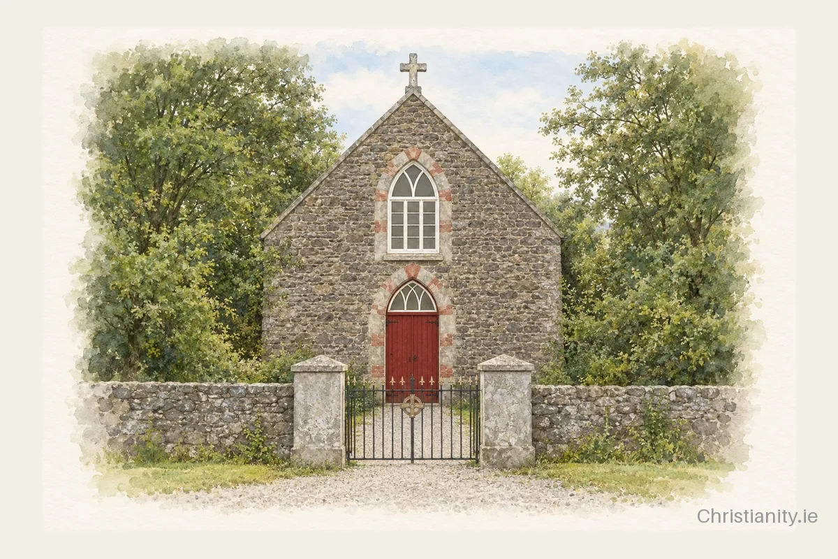 Watercolour and ink illustration of St Columba, Chapelhill