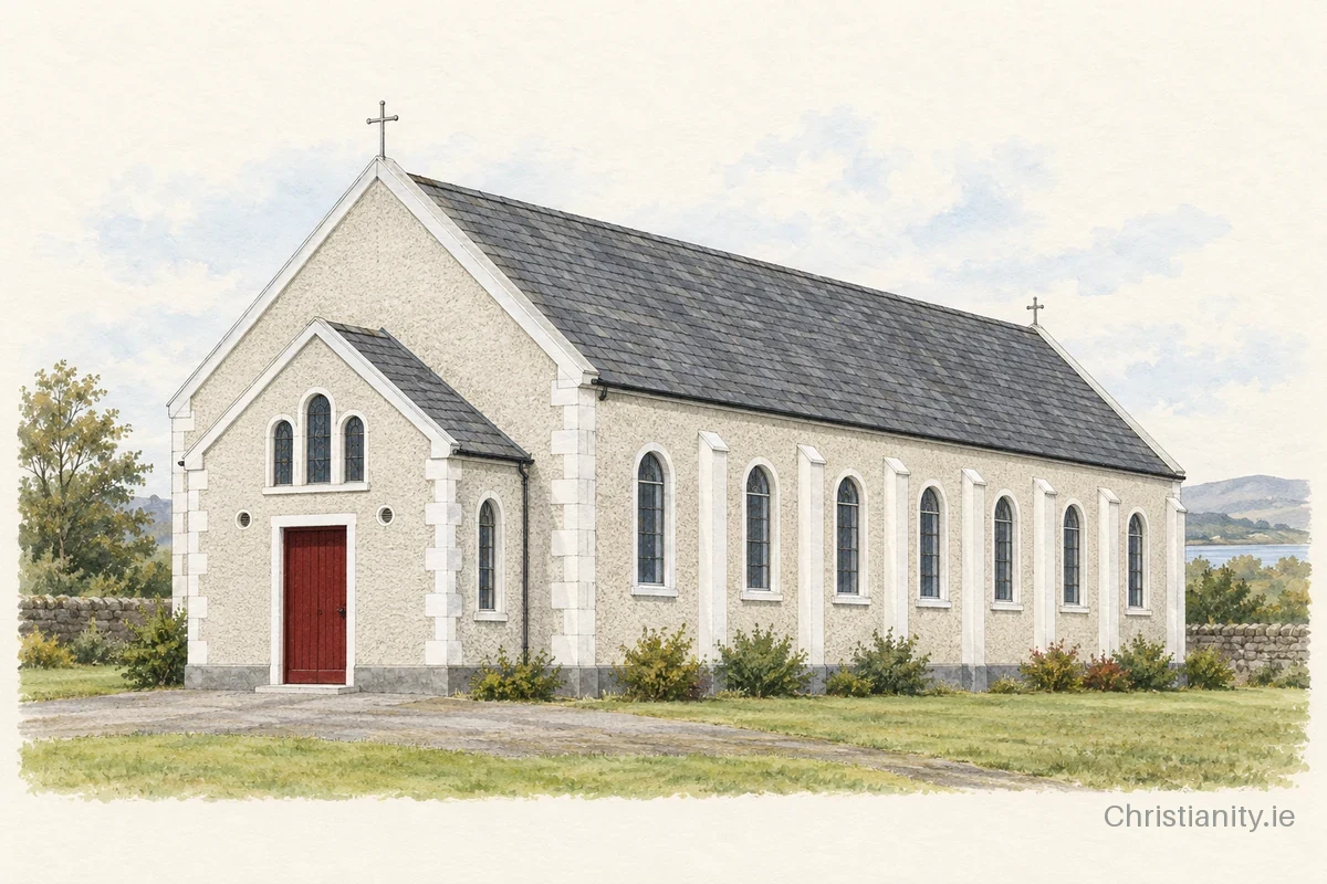 Watercolour and ink illustration of St Columba's, Ballinacrae