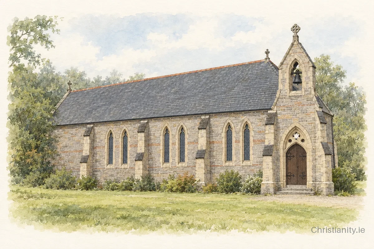 Watercolour and ink illustration of St Columba's College