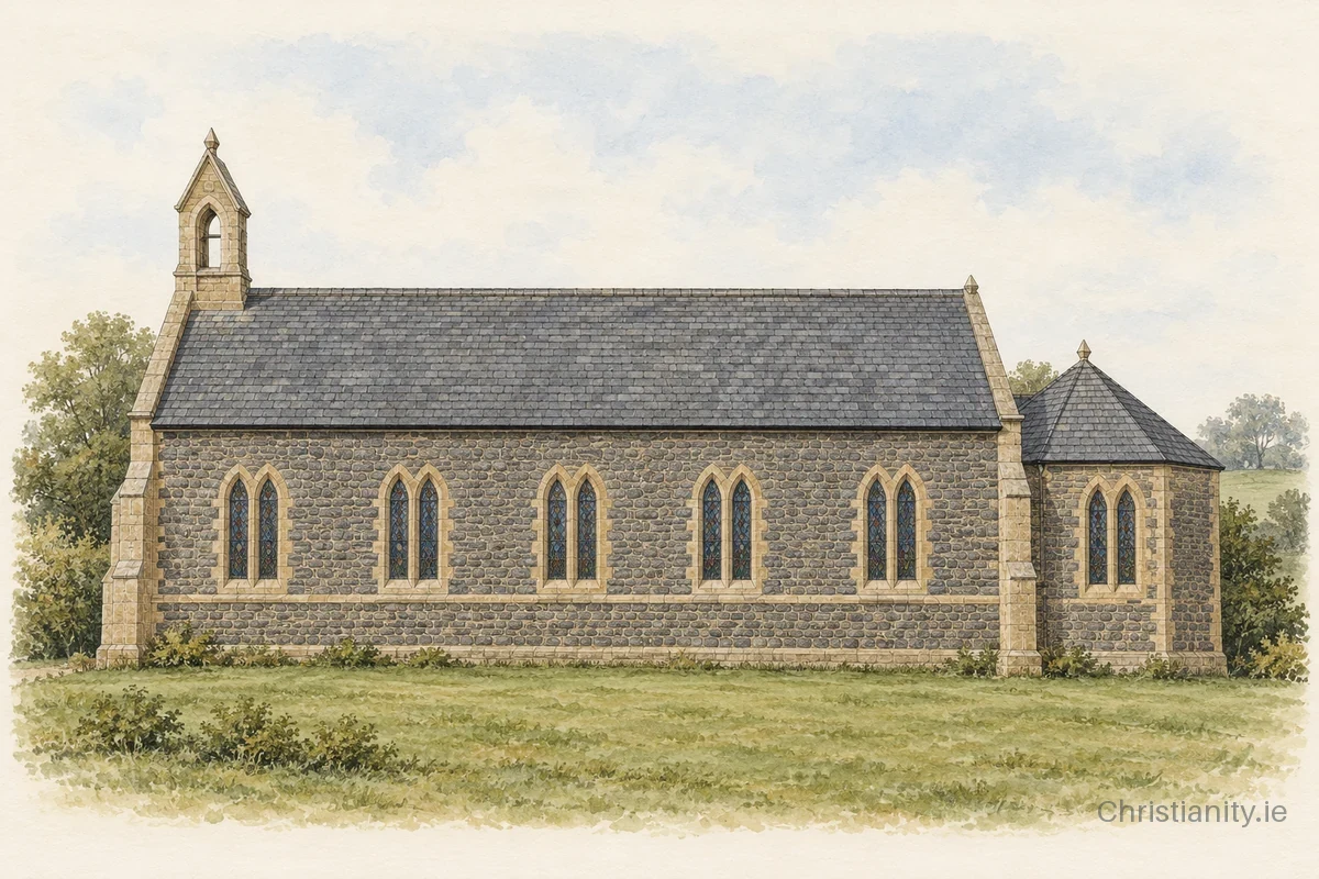 Watercolour and ink illustration of St Columba’s, Drung