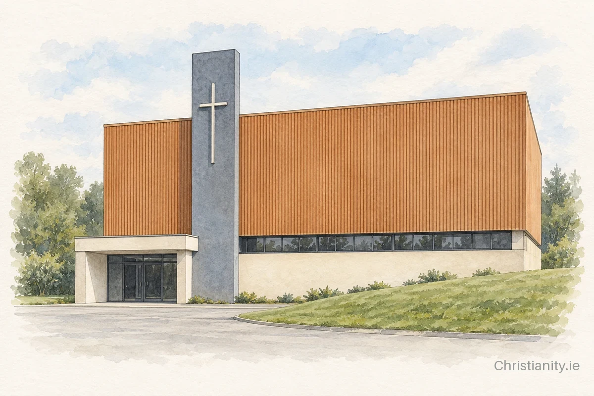 Watercolour and ink illustration of St Columba's Presbyterian Church